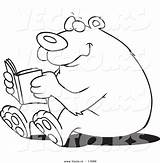 Cartoon Bear Reading Happy Outline Coloring Vector Ron Leishman Royalty sketch template