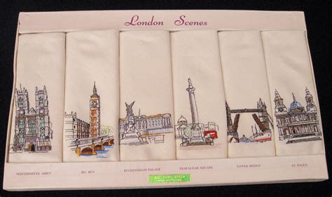 6 London Scenes Vintage Sundew Pure Linen Embroidered Tea