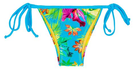brazilian bikini bottoms in tropical flower print with blue straps