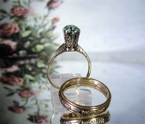 Victorian Bridal Ring Set Teal Tourmaline Engagement Ring Garland