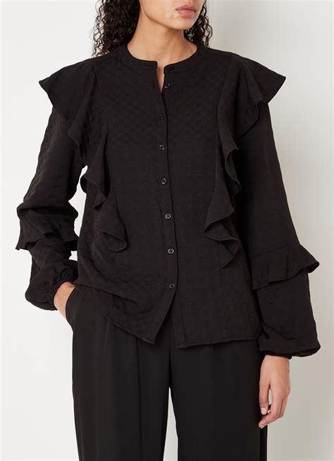 refined department demi blouse met volant en structuur zwart de bijenkorf