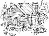 Cabin Coloring Log Pages Woods Drawing Printable Cottage Summer Adult Stamps Cabins Wood Burning House Drawings Mountain Patterns Sketch Color sketch template