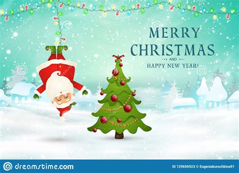 Merry Christmas Happy New Year Funny Santa Claus Hanging