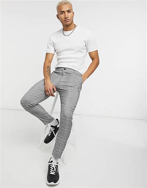 bershka super skinny pantalon  grijze ruit asos