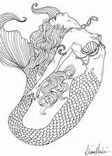 Mermaid Coloring Pages Drawing Swimming Beautiful Getdrawings sketch template