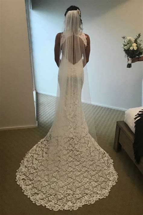 elegant open back long lace wedding dress with split side w695 ombreprom