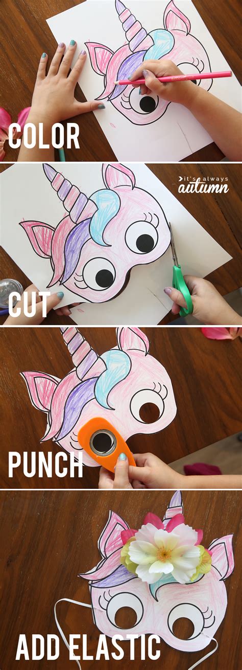 pin  diy printable color   unicorn mask kids crafts masks