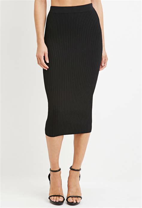 forever 21 contemporary ribbed knit pencil skirt in black lyst
