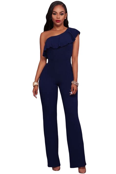 Womens Jumpsuit Sexy Cowl Neck Loose Fitted Harem Jumpsuit Navy Blue