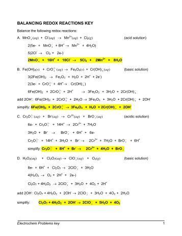 redox reactions practice worksheet  answers