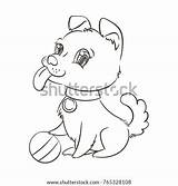 Cute Cartoon Vector Dog Puppy Coloring Little Illustration Outline Collar Wearing Golden Happy Shutterstock sketch template