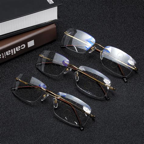 progressive multifocal lens anti blue light rimless reading glasses ebay