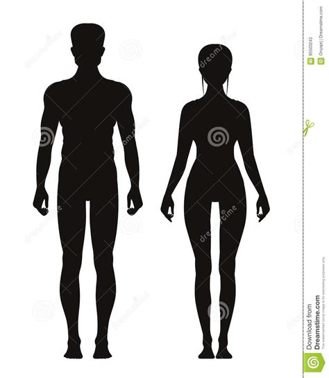 Silhouette Of Sporty Male And Female Standing Front View