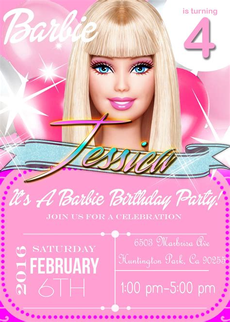 barbie birthday invitation barbie party invitation