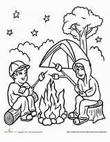 Campfire Coloring Pages Drawing Camping Clipart Color Scene Colouring Fire Kids Cartoon Family Boys Outdoor Worksheet Summer Preschool Education Two sketch template