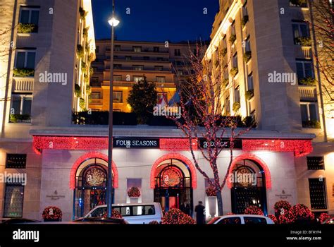paris france luxury hotel george   seasons front stock