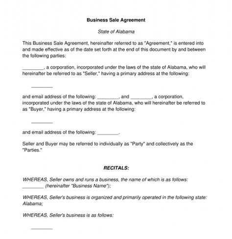 business sale agreement template word