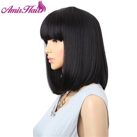 Buy Amir Straight Black Synthetic Wigs With Bangs For