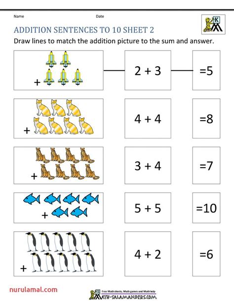 printable worksheet addition   kindergarten worksheets