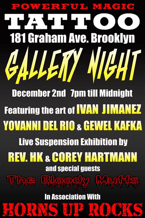 horns up rocks powerful magic tattoo and horns up rocks to present gallery night in brooklyn ny
