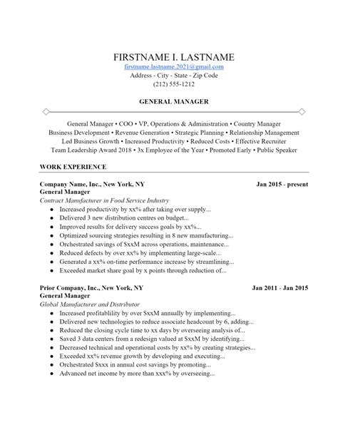 general manager resume docx word template