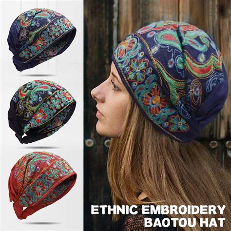 New Hair Caps Mexican Style Ethnic Vintage Embroidery Flowers Travel