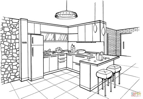 dibujo de cocina en estilo minimalista  colorear dibujos