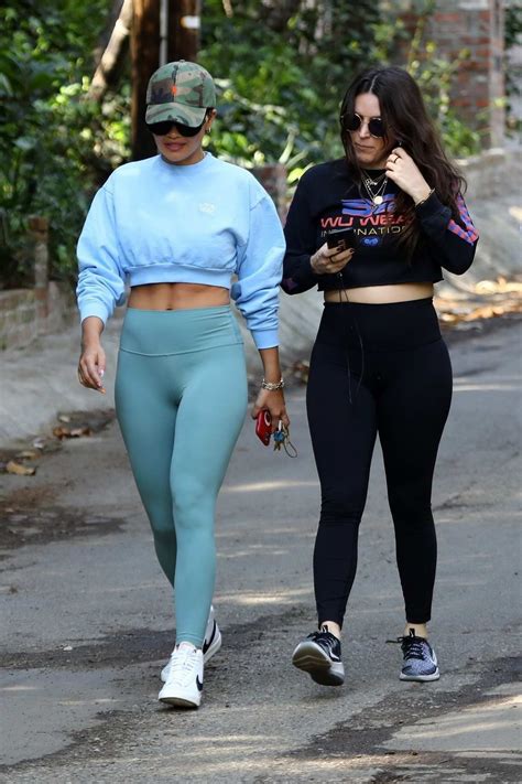 Rita Ora Flaunts Her Abs In A Blue Crop Top And Leggings While Out On A