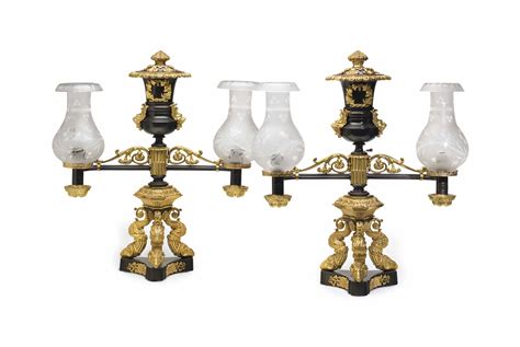 pair  gilt metal argand lamps retailed  greensill  english  century