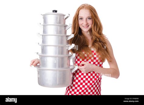 young woman cook isolated  white stockfoto lizenzfreies bild  alamy