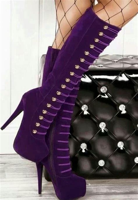 purple purple suede boots purple boots lace  high heels