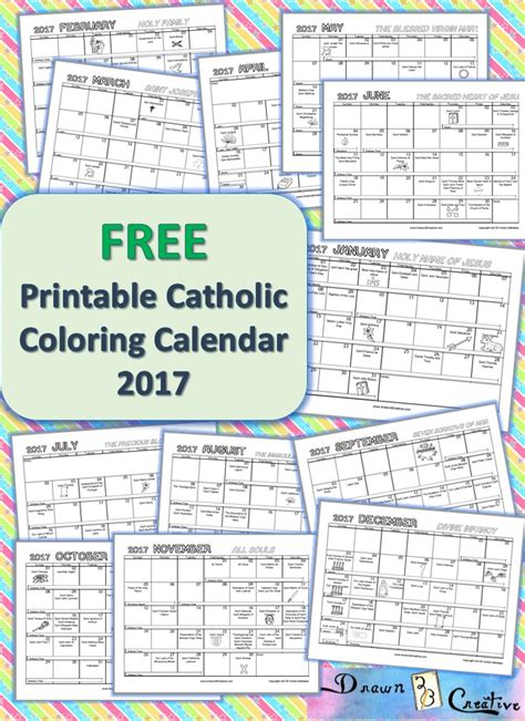 printable catholic coloring calendar  drawnbcreative