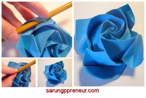 membuat origami bunga mawar sarungpreneur