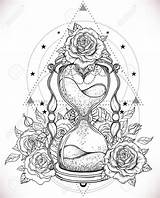 Hourglass Colouring Sanduhr Hand Rose Reloj 123rf Relojes Sketches Shutterstock Dotwork sketch template