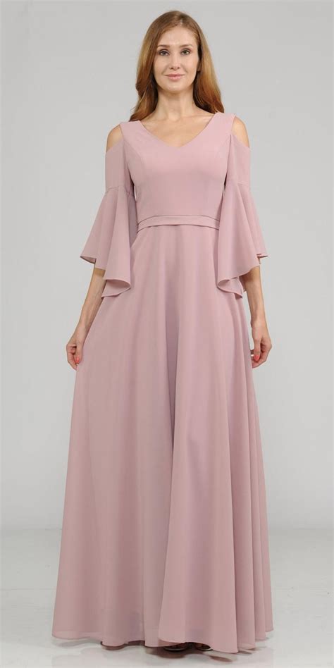 cold shoulder  neck long formal dress bell sleeve burgundy formal dresses long mother