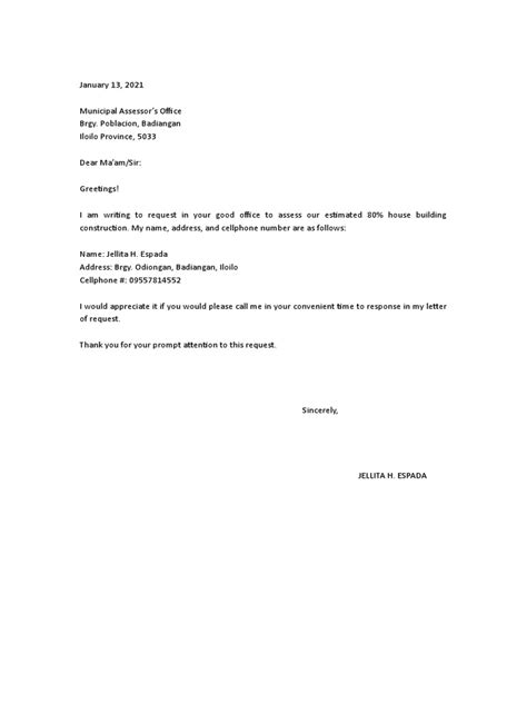 assessment request letter