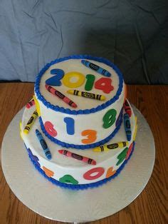 tier kindergarten graduation cake crayon themejpg cake decorating ideas pinterest