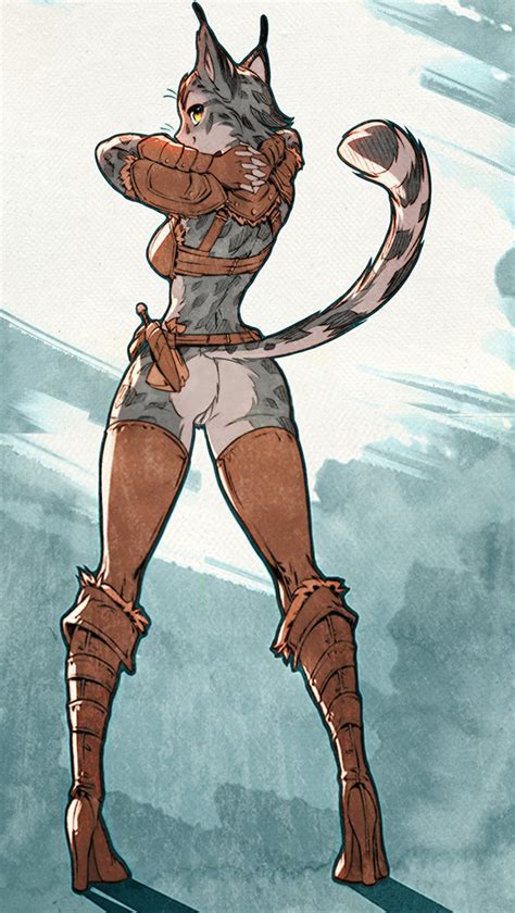 rule 34 anthro armor ass belt boots bottomless bra clothed clothing dagger edit feline female