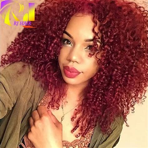 brazilian kinky curly full lace wig red 99j virgin brazilian human hair