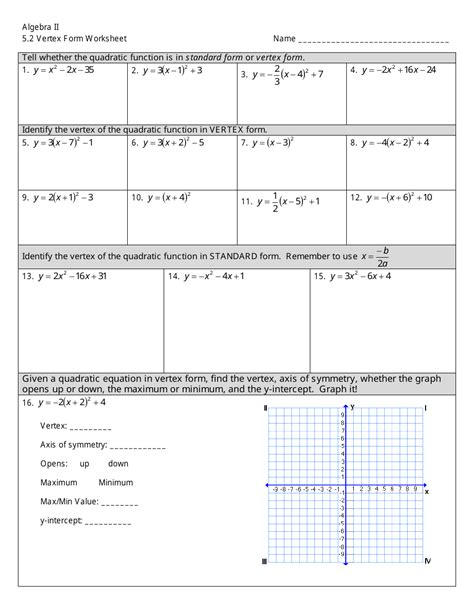 vertex form worksheet algebra ii fill  sign