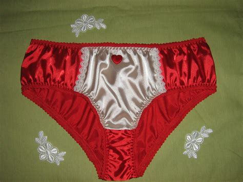 shiny red and ivory satin panties knickers satin lingerie size l