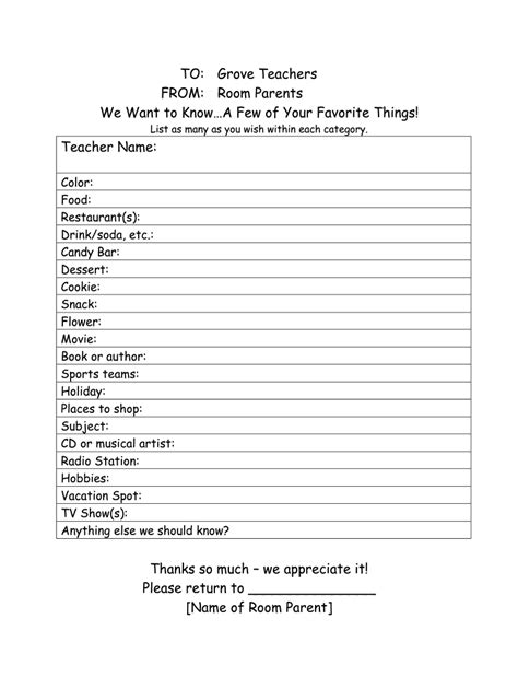 favorite  list fill  printable