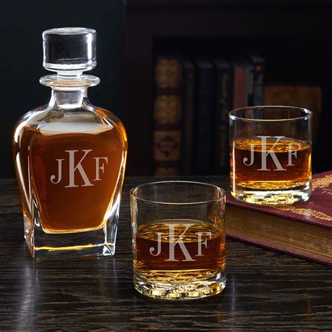 classic monogram engraved decanter  whiskey glass set