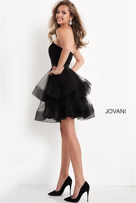 jovani  black layered skirt short girls dress
