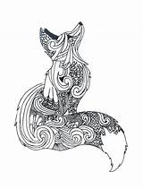 Mandala Fox Animal Zentangle Drawing Coloring Mandalas Pages Colouring Tattoo Zentangles sketch template