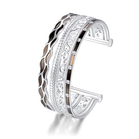 wide cuff bracelets  women    detachable black enamel open