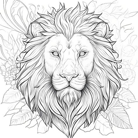 mandala lion  leaves coloring page  print