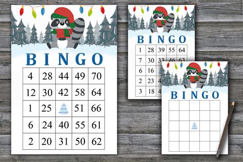 Christmas Bingo Game Christmas Raccoon Bingo Christmas Party Holiday