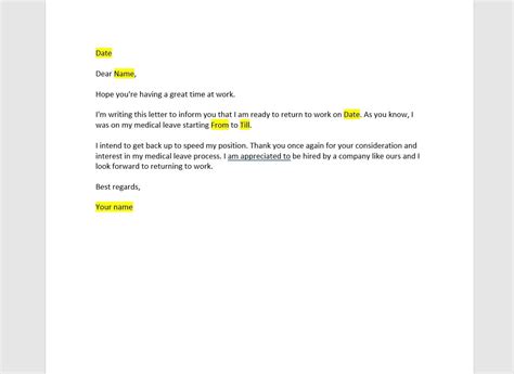 return  work letter return  work letter template work letter