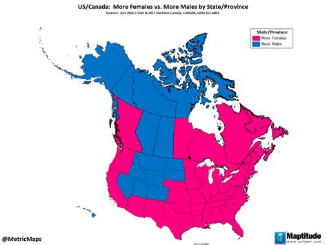 United States Canada Females Vs Males Vivid Maps